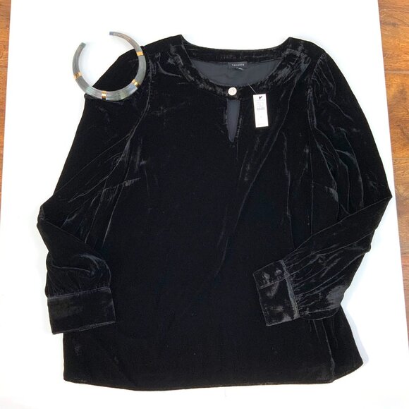 New Talbots Black Velvet Long-Sleeve Top Rhinestone Embellished  Sz L - Picture 12 of 16